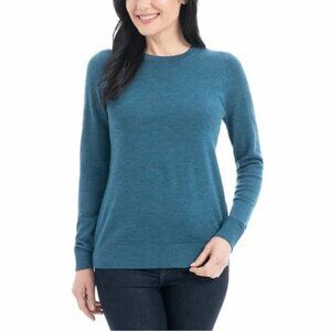DEFECT Katherine Barclay Women Merino Wool Crewneck Sweater Teal Sz  M $60 9C221